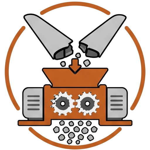 Blade sections fed into a shredder with intermeshing cogs