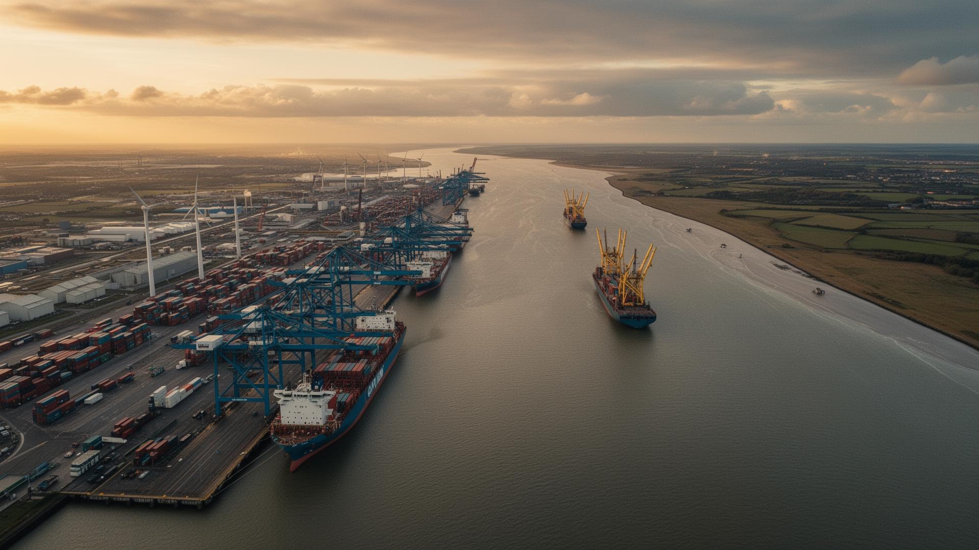 Aerial view of Grimsby port and the Humber estuary